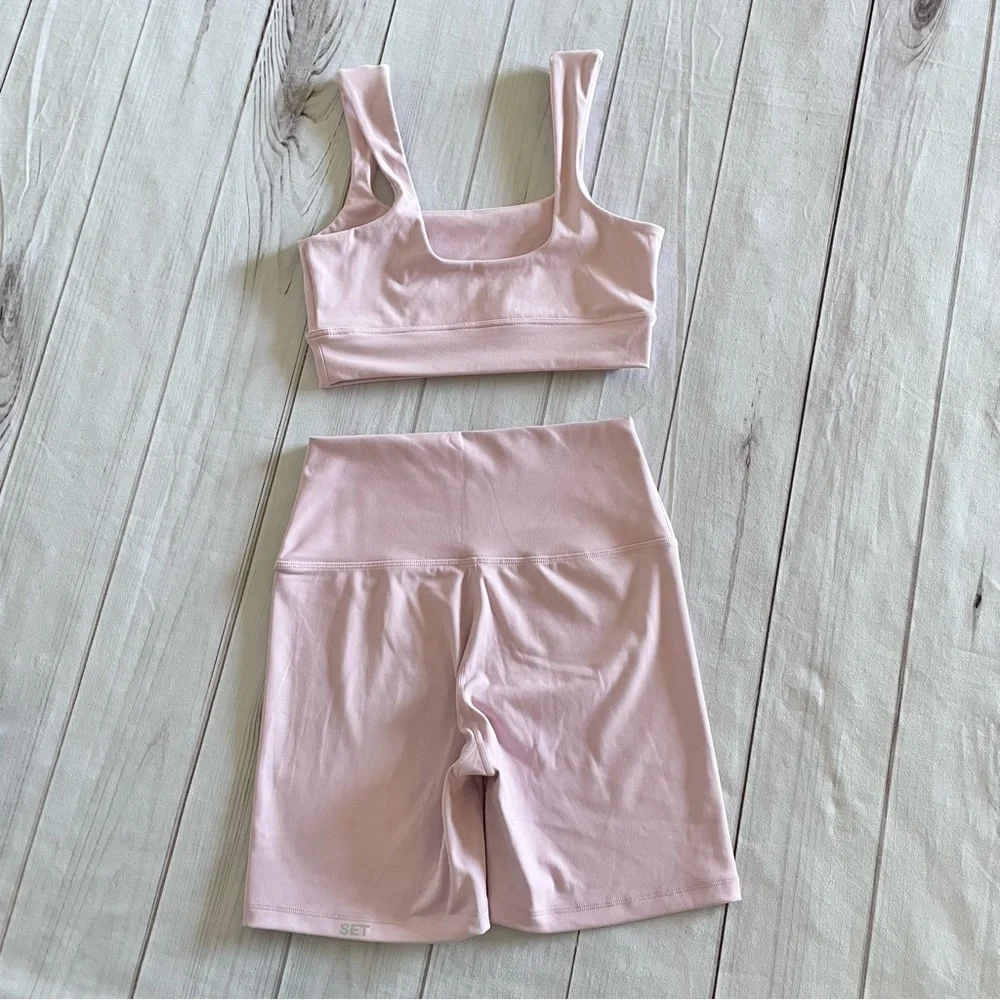 SET ACTIVE Luxform Sports Bra & Biker Shorts Workout Set Women’s M Pink - Picture 6 of 10